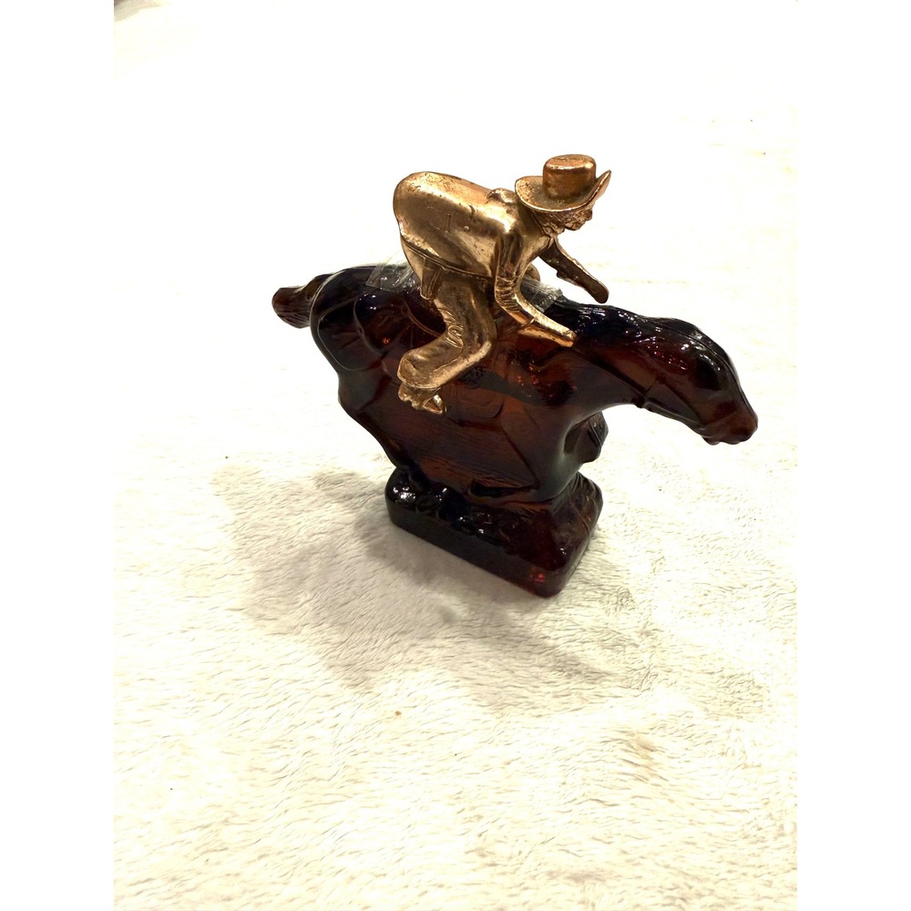 Vintage Avon Wild Country After Shave Amber Glass Horse Cowboy Decanter 6oz